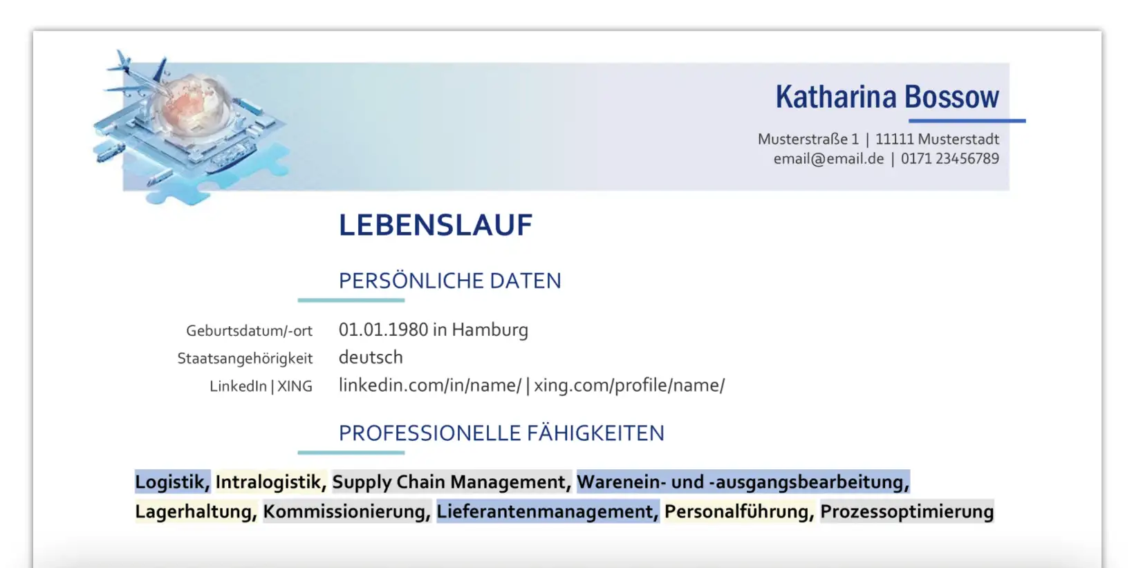 Bewerbung Logistik - Lebenslauf - Persönliche Daten