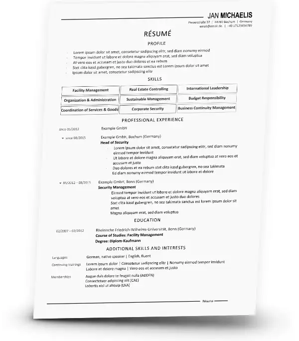 Bewerbung im Ausland - Résumé